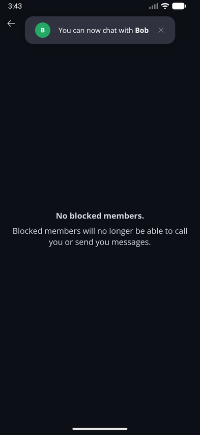 Blocked Members π« Β· Mobile After you unblock, Keet confirms and the member leaves the list.